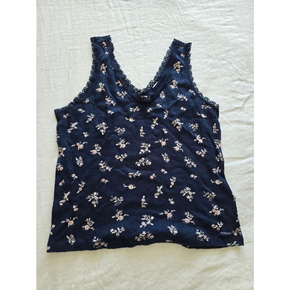 Superdry Navy Floral Lace-Trim Camisole - Picture 2 of 4